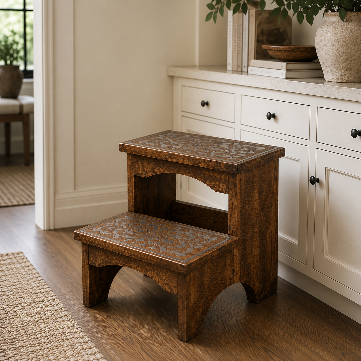 Heritage Inlay Mango Wood Step Stool – Limited Final Stock