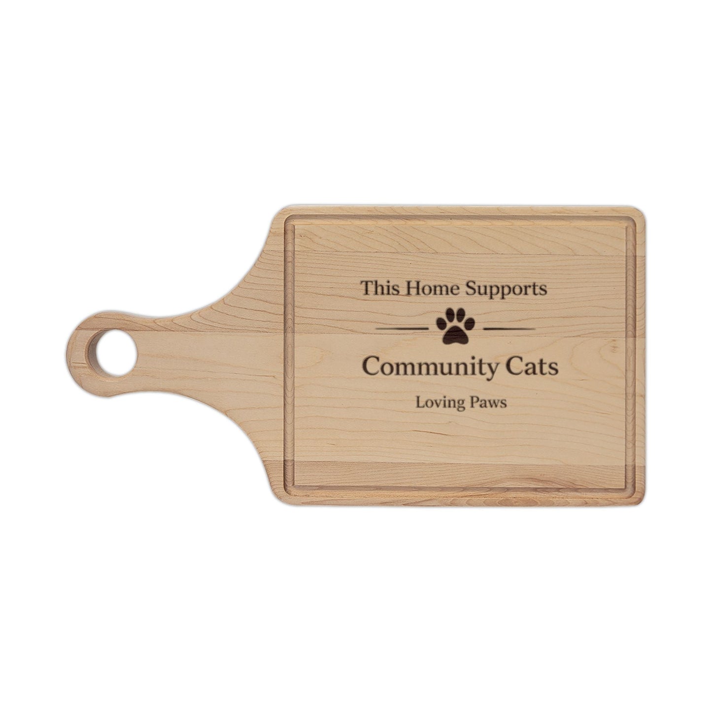 Engraved Cat Rescue Wooden Cutting Board “This Home Supports Community Cats”