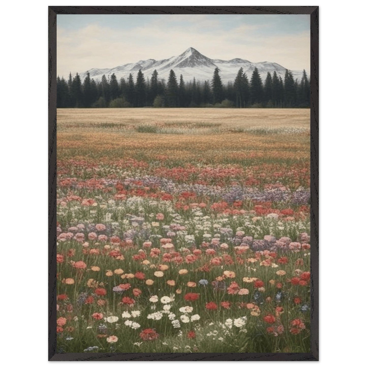 Wildflowers in a Field - Premium Wooden Framed Poster with Museum-Quality Matte Paper