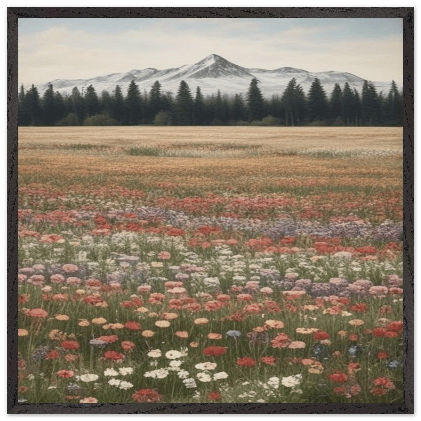 Wildflowers in a Field - Premium Wooden Framed Poster with Museum-Quality Matte Paper