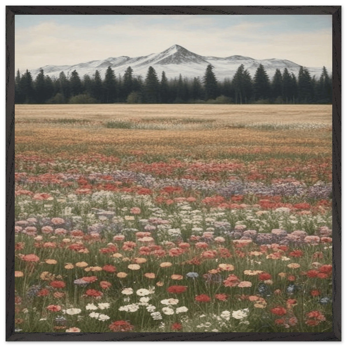 Fiori selvatici in un campo - Poster con cornice in legno di alta qualità con carta opaca da museo