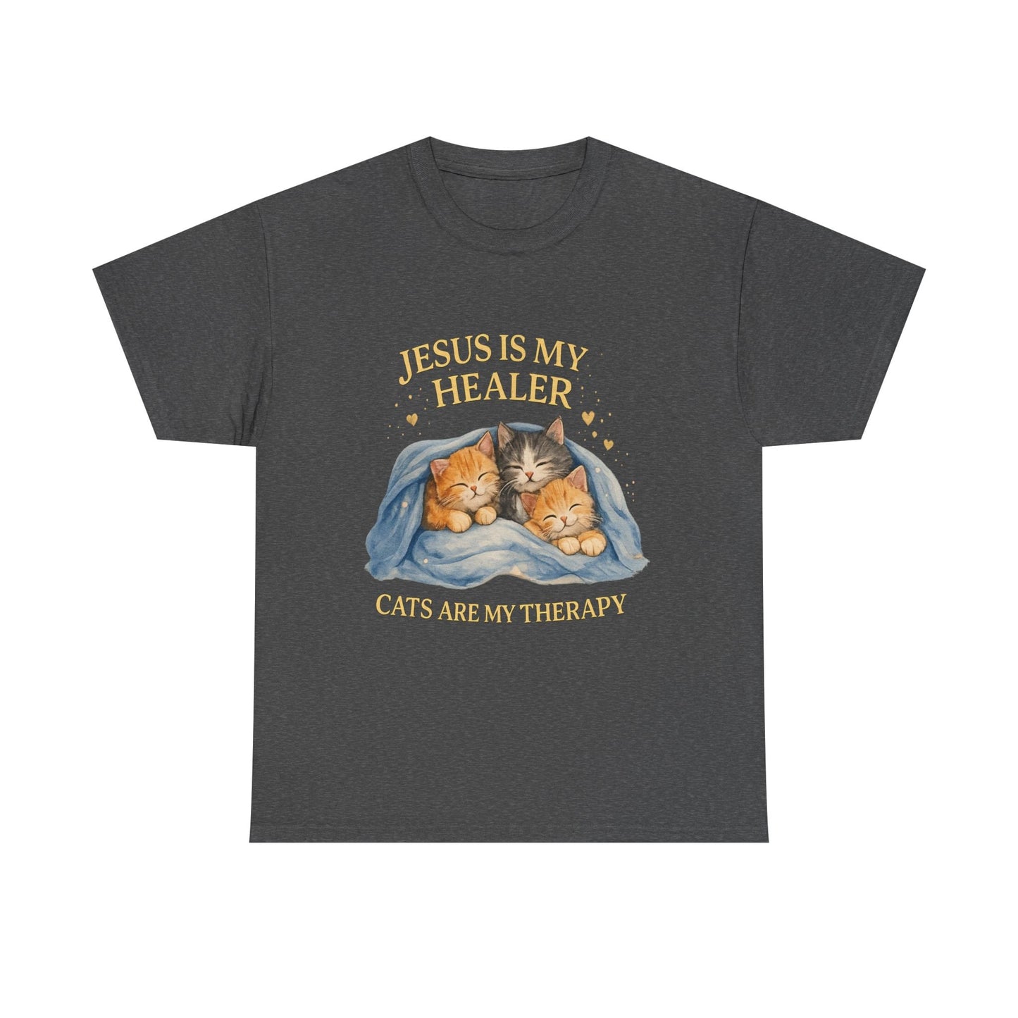 Christian Cat T-Shirt — Jesus Is My Healer, Cats Are My Therapy Cute Faith & Pet Tee