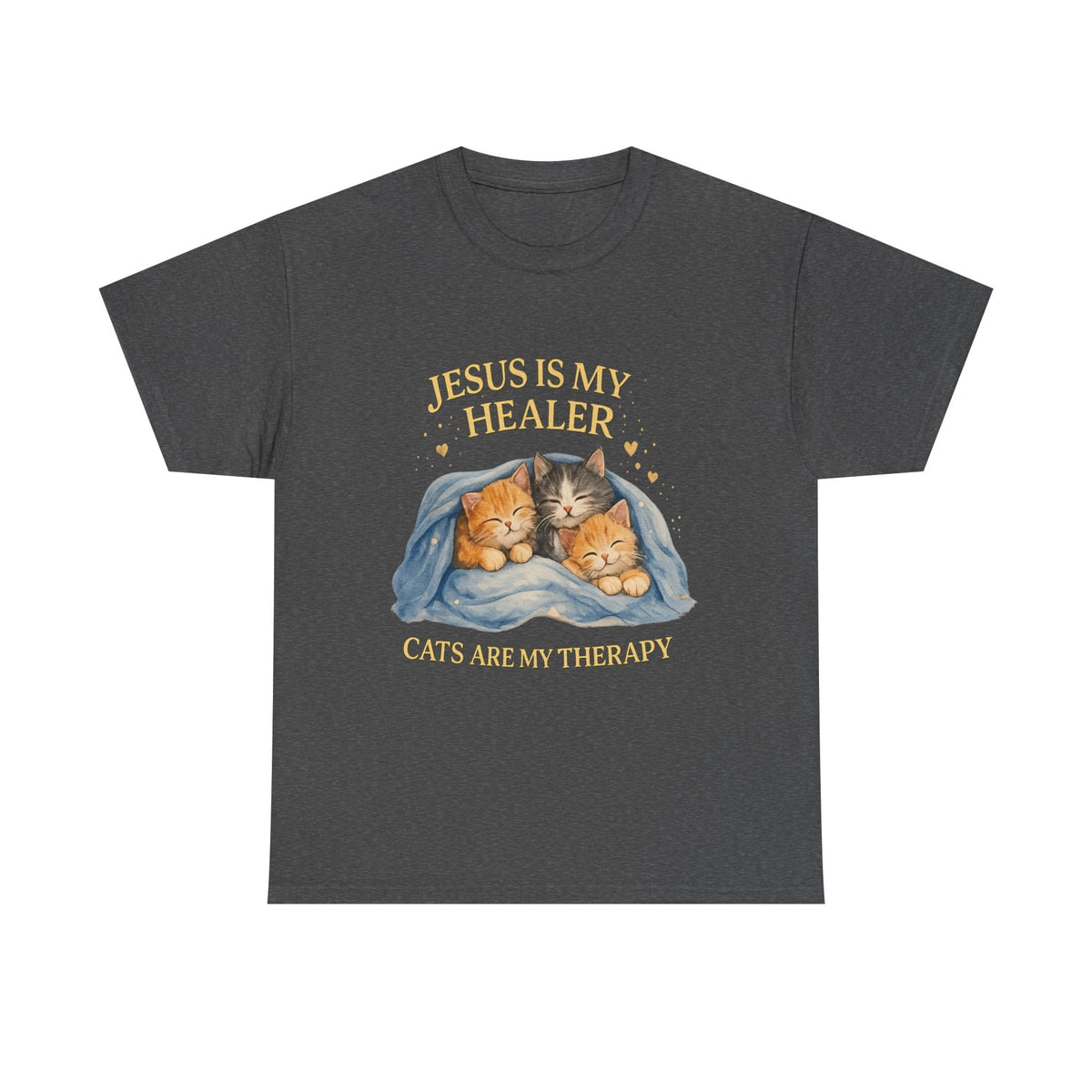 T-Shirt Gatto Cristiano — Gesù è il mio Guaritore, i Gatti sono la mia Terapia Maglietta Carina per la Fede e gli Animali Domestici