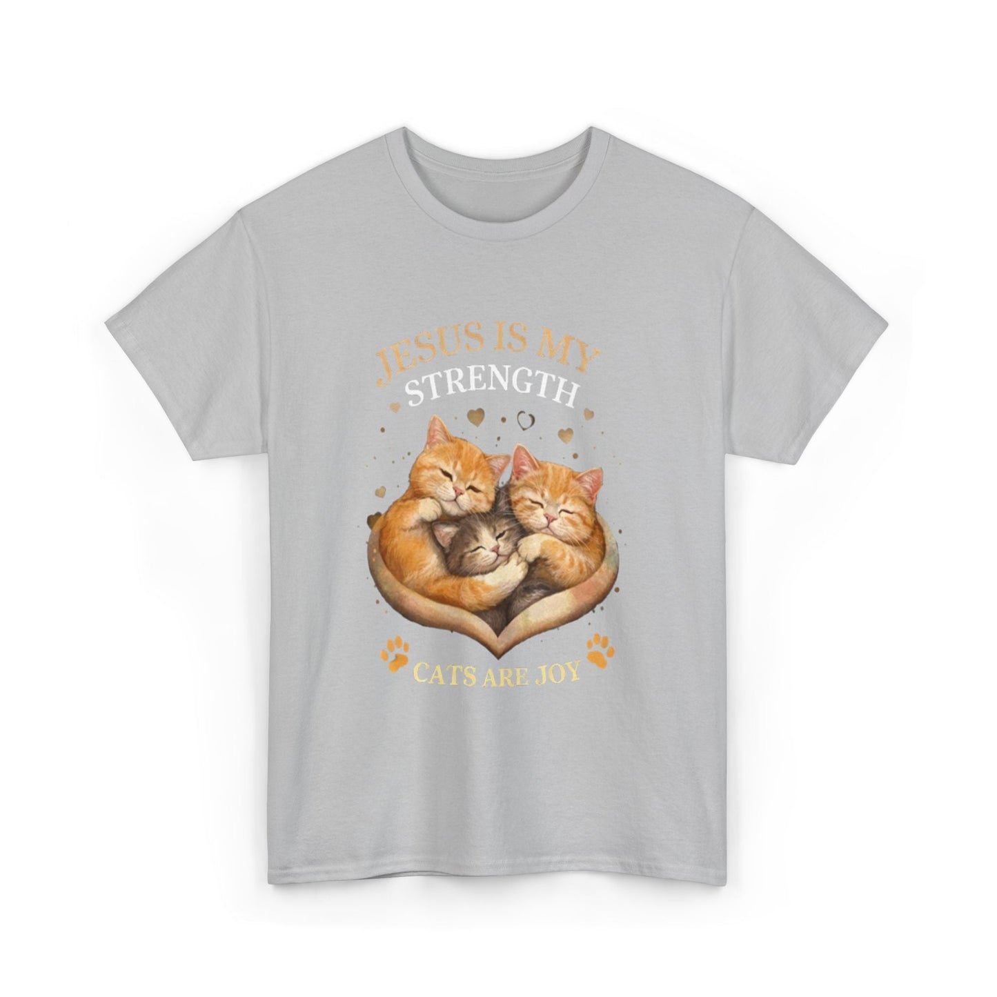 Christian Cat T-Shirt — Jesus Is My Strength, Cats Are Joy Comfort Tee