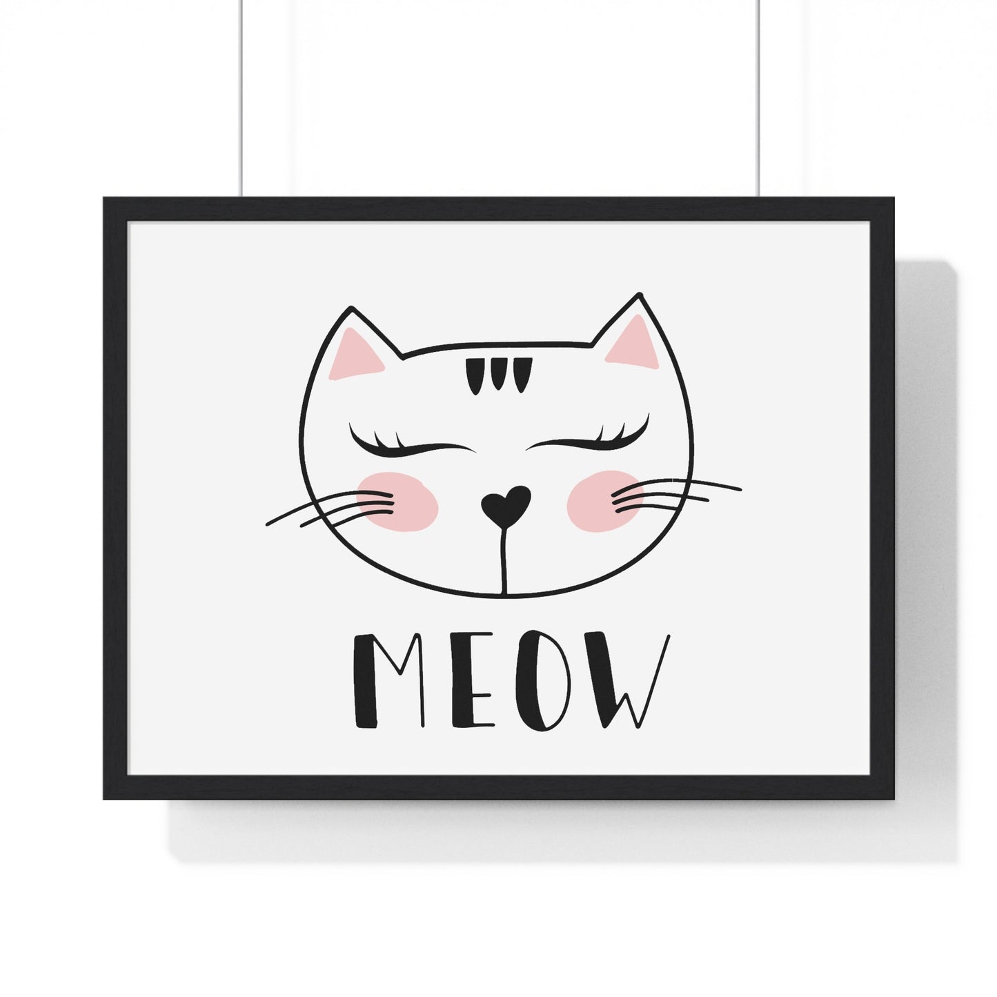 Meow Cat Wall Art Poster  Cute Nursery Horizontal Framed Print