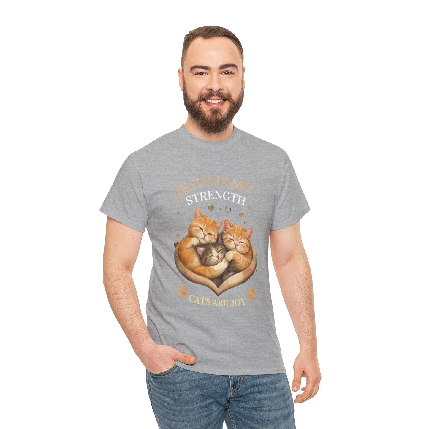 Christian Cat T-Shirt — Jesus Is My Strength, Cats Are Joy Comfort Tee