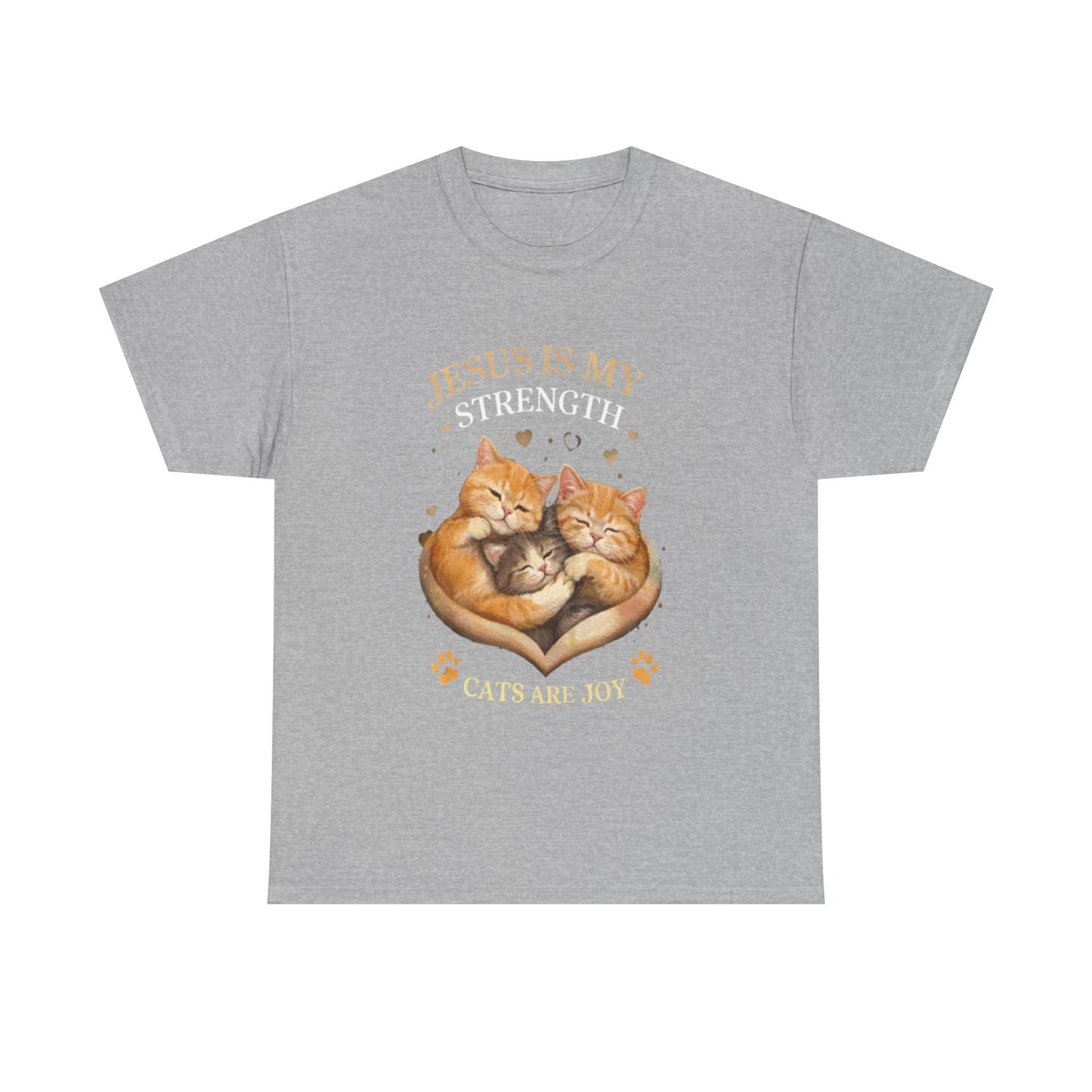 Christian Cat T-Shirt — Jesus Is My Strength, Cats Are Joy Comfort Tee