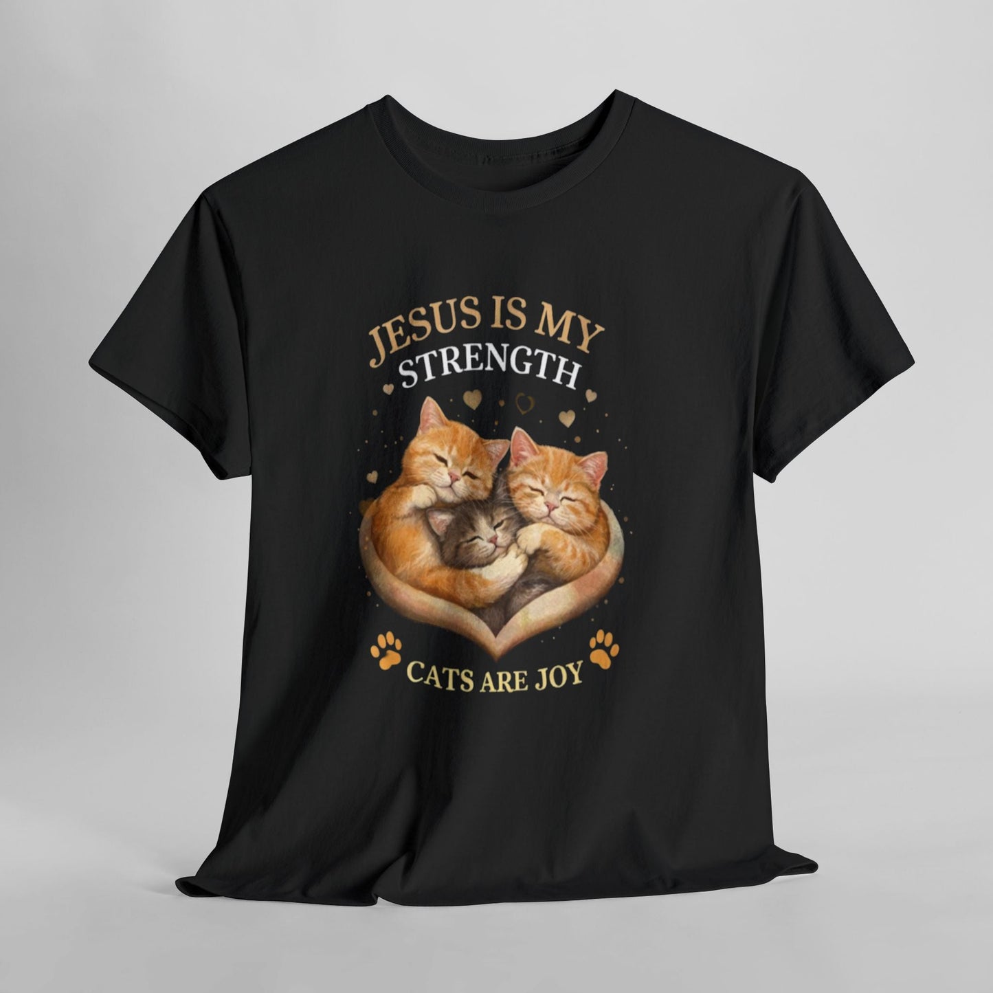 Christian Cat T-Shirt — Jesus Is My Strength, Cats Are Joy Comfort Tee