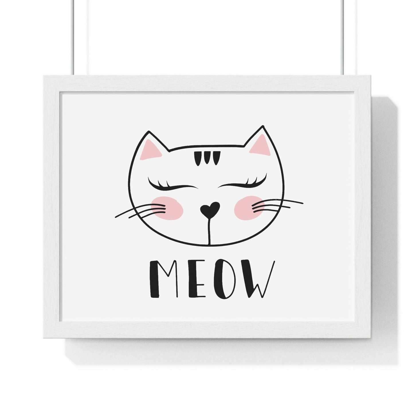Meow Cat Wall Art Poster  Cute Nursery Horizontal Framed Print