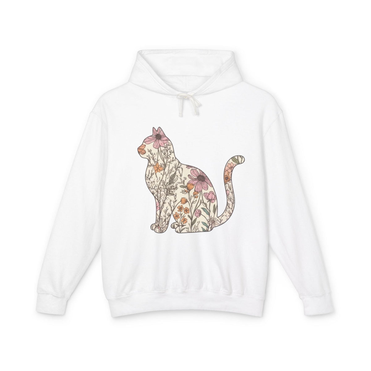 Felpa con cappuccio gatto floreale | Felpa gatto botanico acquerello