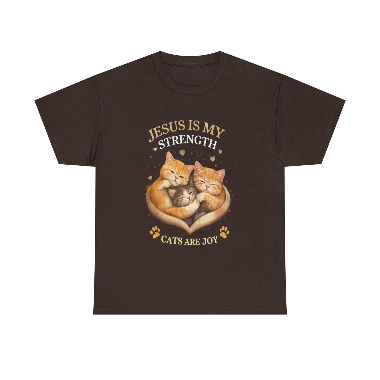 Christian Cat T-Shirt — Jesus Is My Strength, Cats Are Joy Comfort Tee