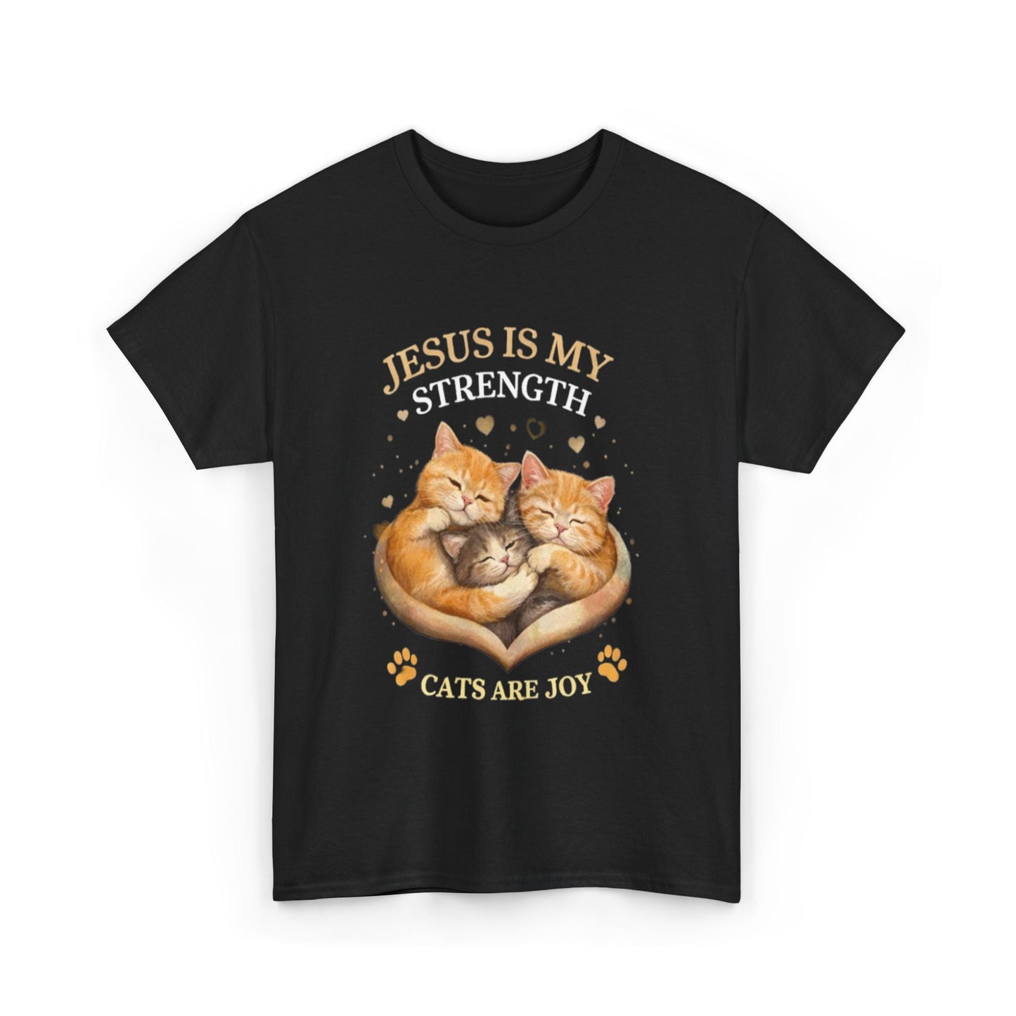Christian Cat T-Shirt — Jesus Is My Strength, Cats Are Joy Comfort Tee
