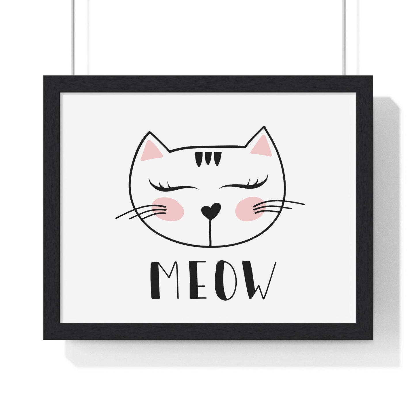 Meow Cat Wall Art Poster  Cute Nursery Horizontal Framed Print