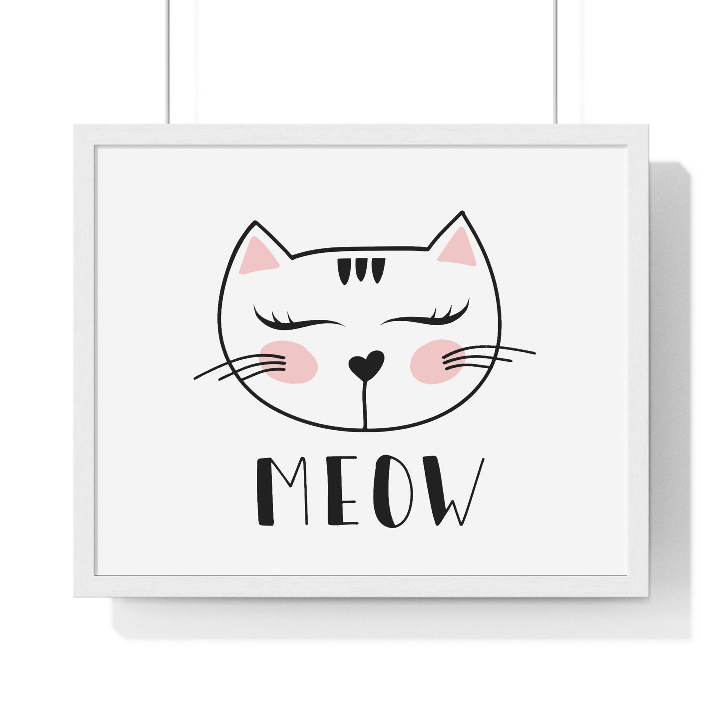 Meow Cat Wall Art Poster  Cute Nursery Horizontal Framed Print