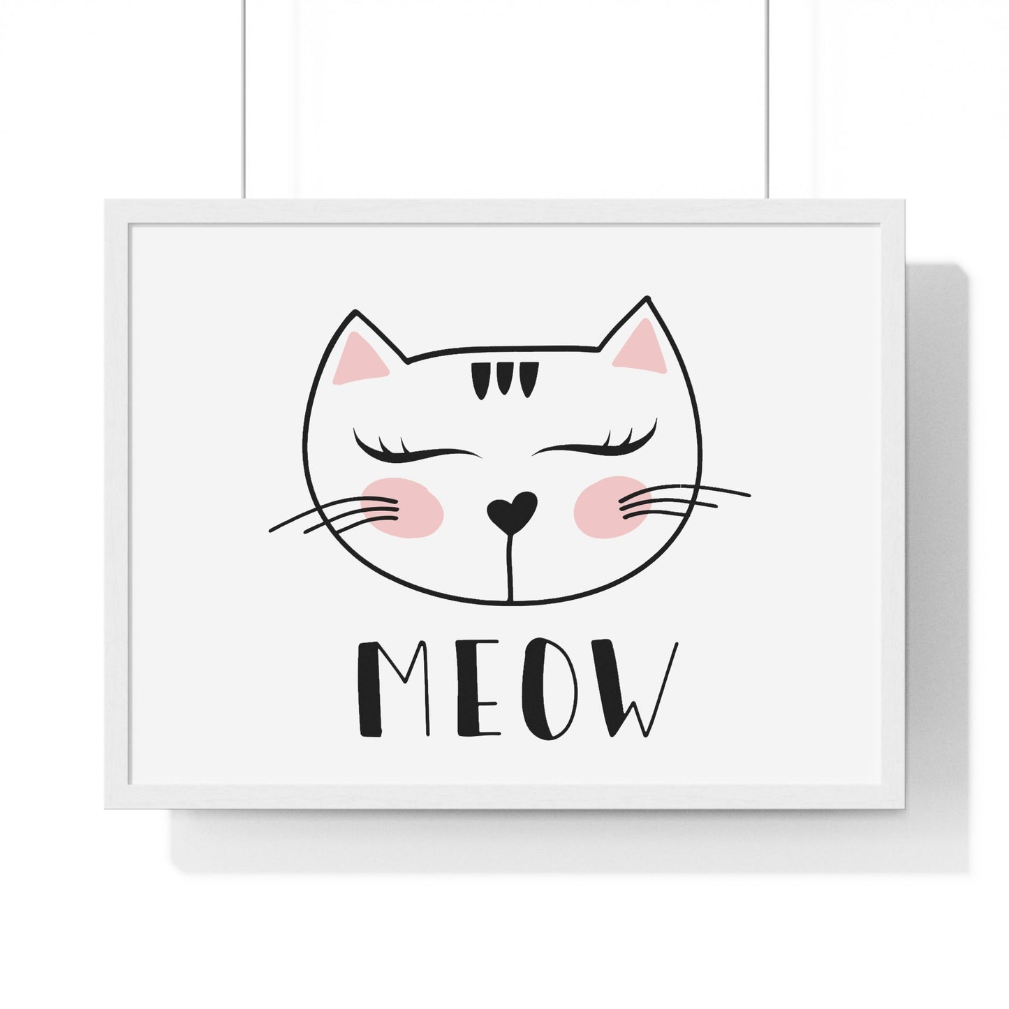 Meow Cat Wall Art Poster  Cute Nursery Horizontal Framed Print