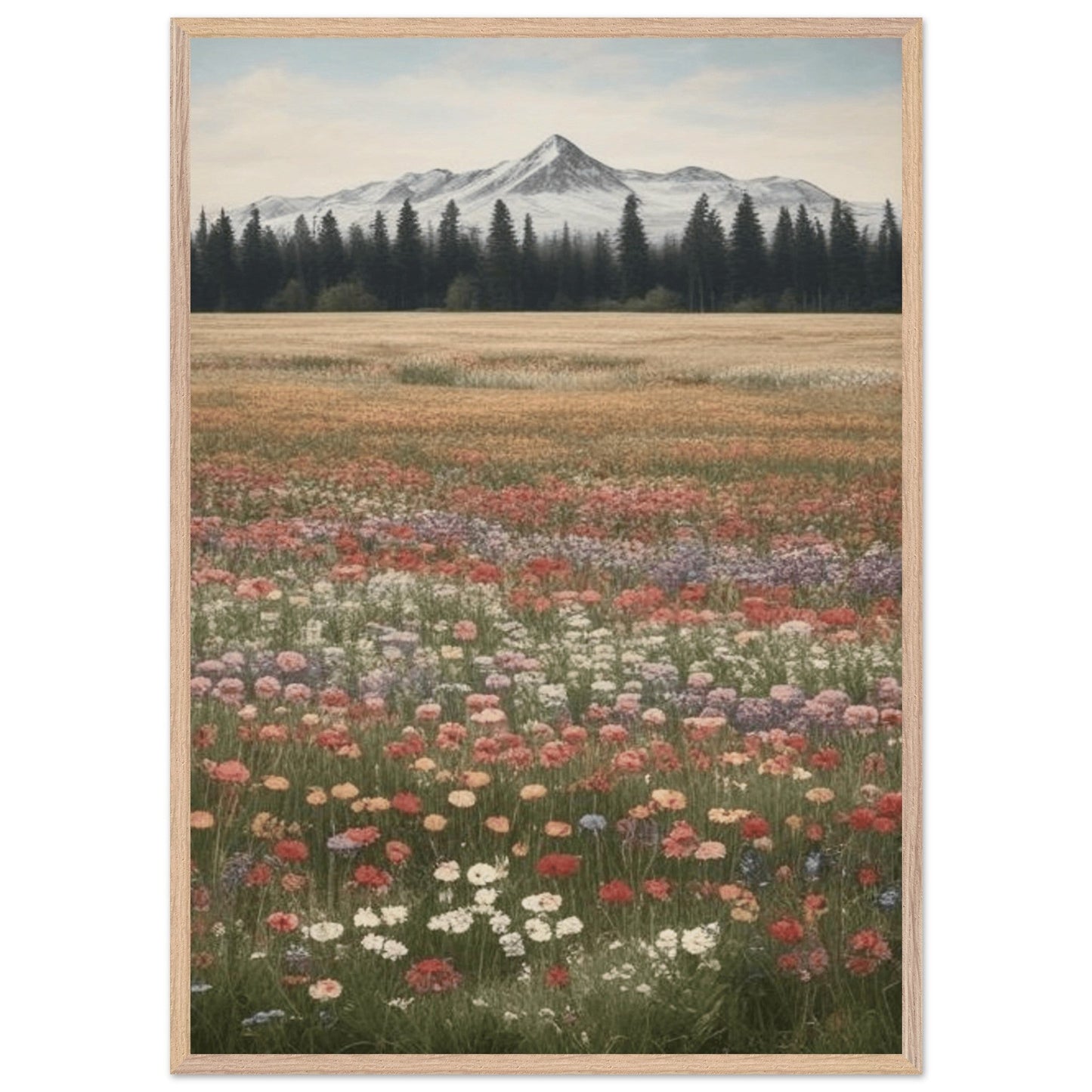 Wildflowers in a Field - Premium Wooden Framed Poster with Museum-Quality Matte Paper