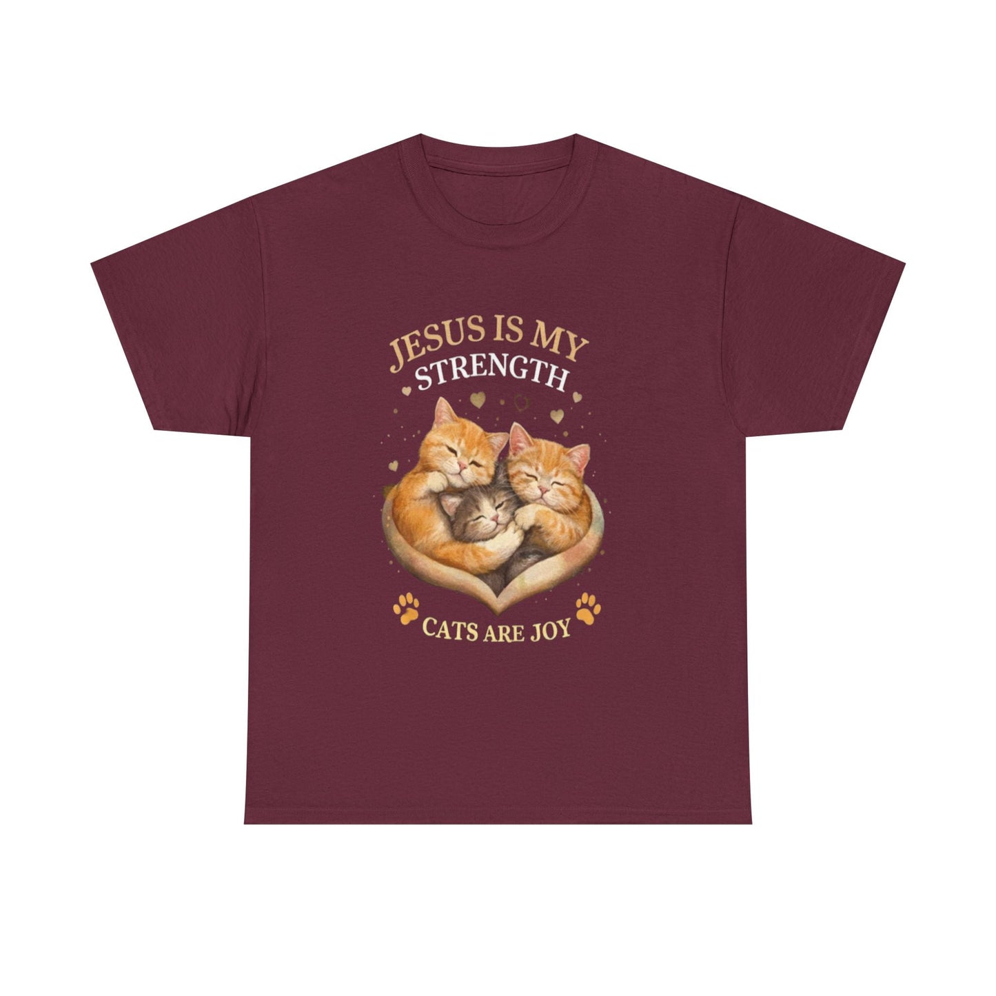 Christian Cat T-Shirt — Jesus Is My Strength, Cats Are Joy Comfort Tee