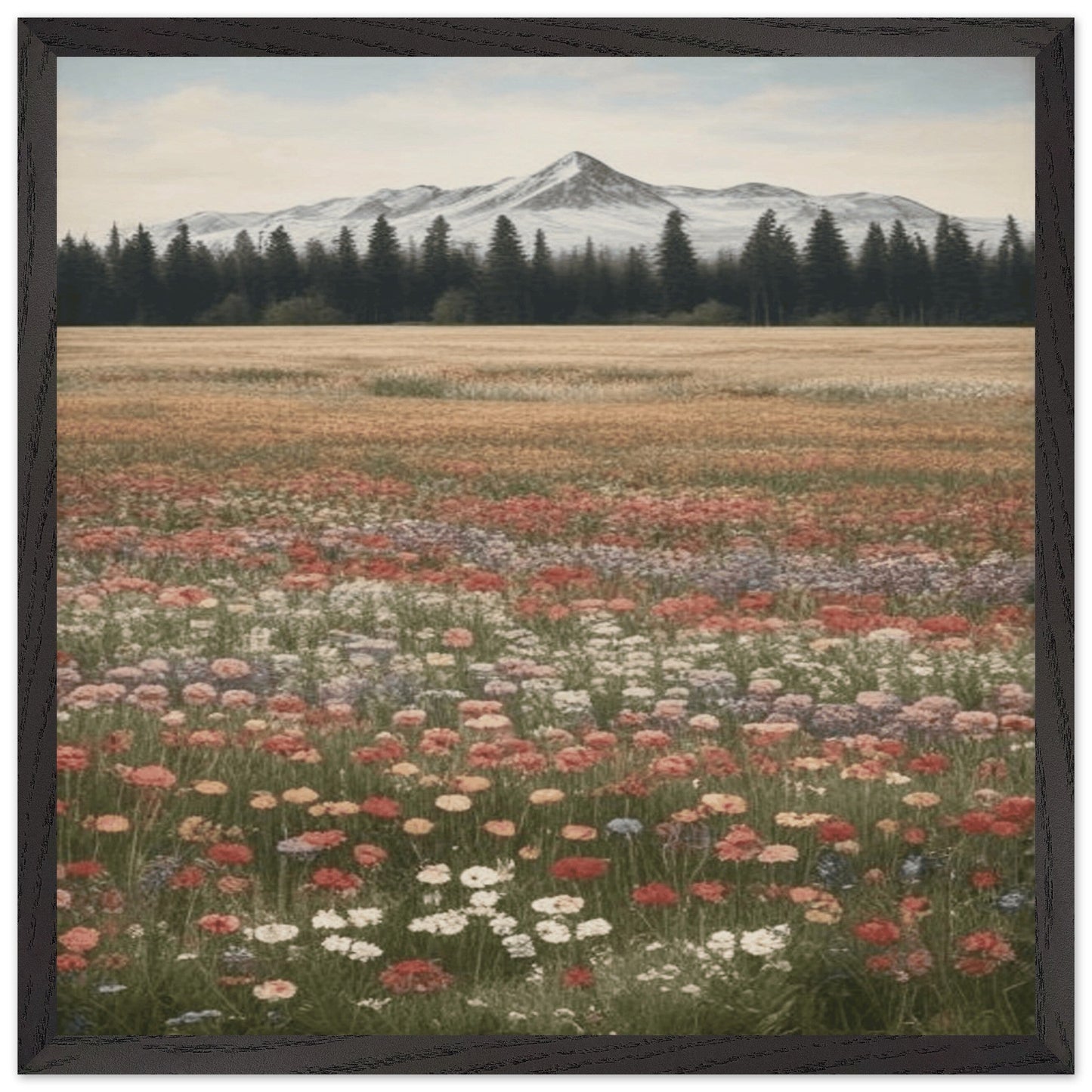Wildflowers in a Field - Premium Wooden Framed Poster with Museum-Quality Matte Paper