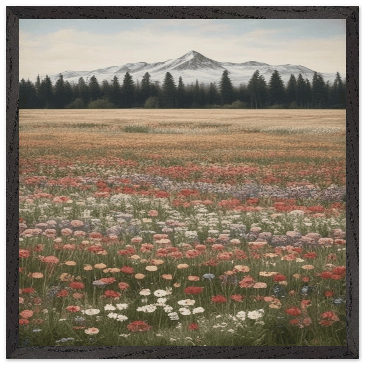Fiori selvatici in un campo - Poster con cornice in legno di alta qualità con carta opaca da museo