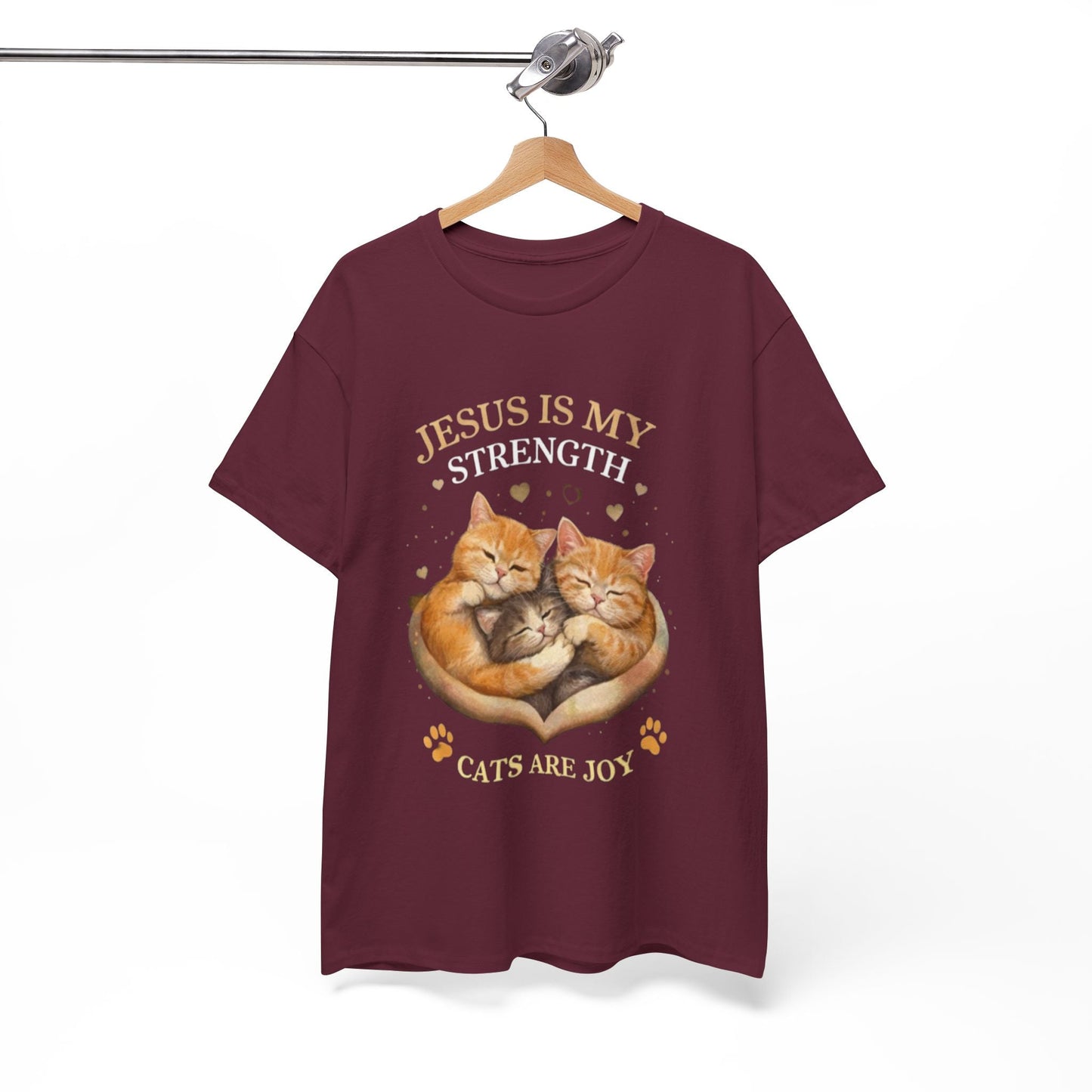 Christian Cat T-Shirt — Jesus Is My Strength, Cats Are Joy Comfort Tee