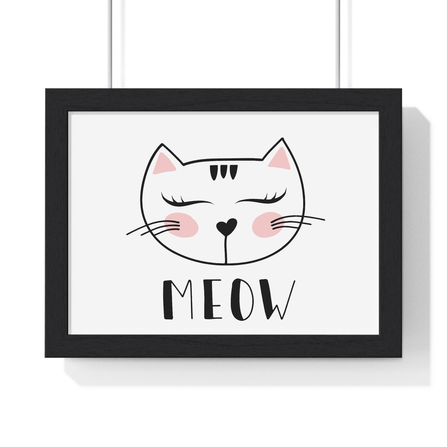 Meow Cat Wall Art Poster  Cute Nursery Horizontal Framed Print