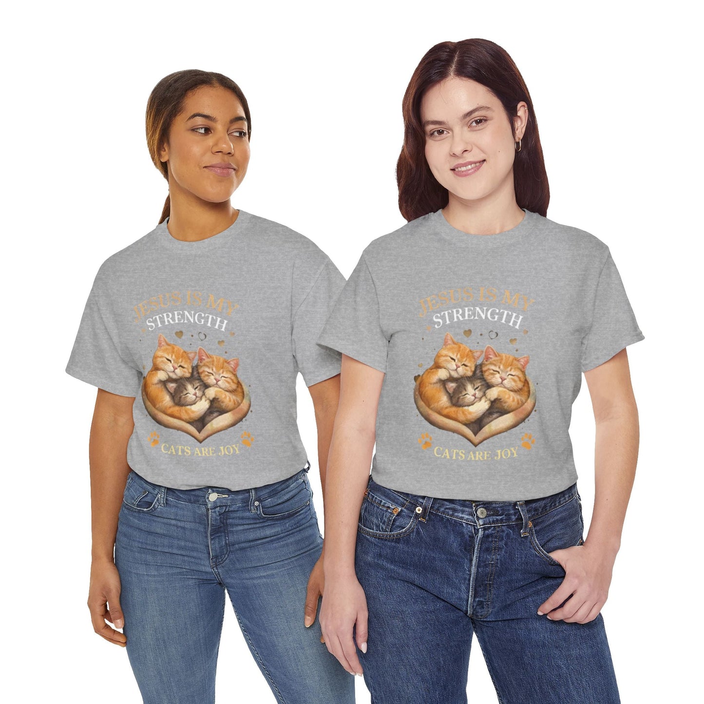 Christian Cat T-Shirt — Jesus Is My Strength, Cats Are Joy Comfort Tee