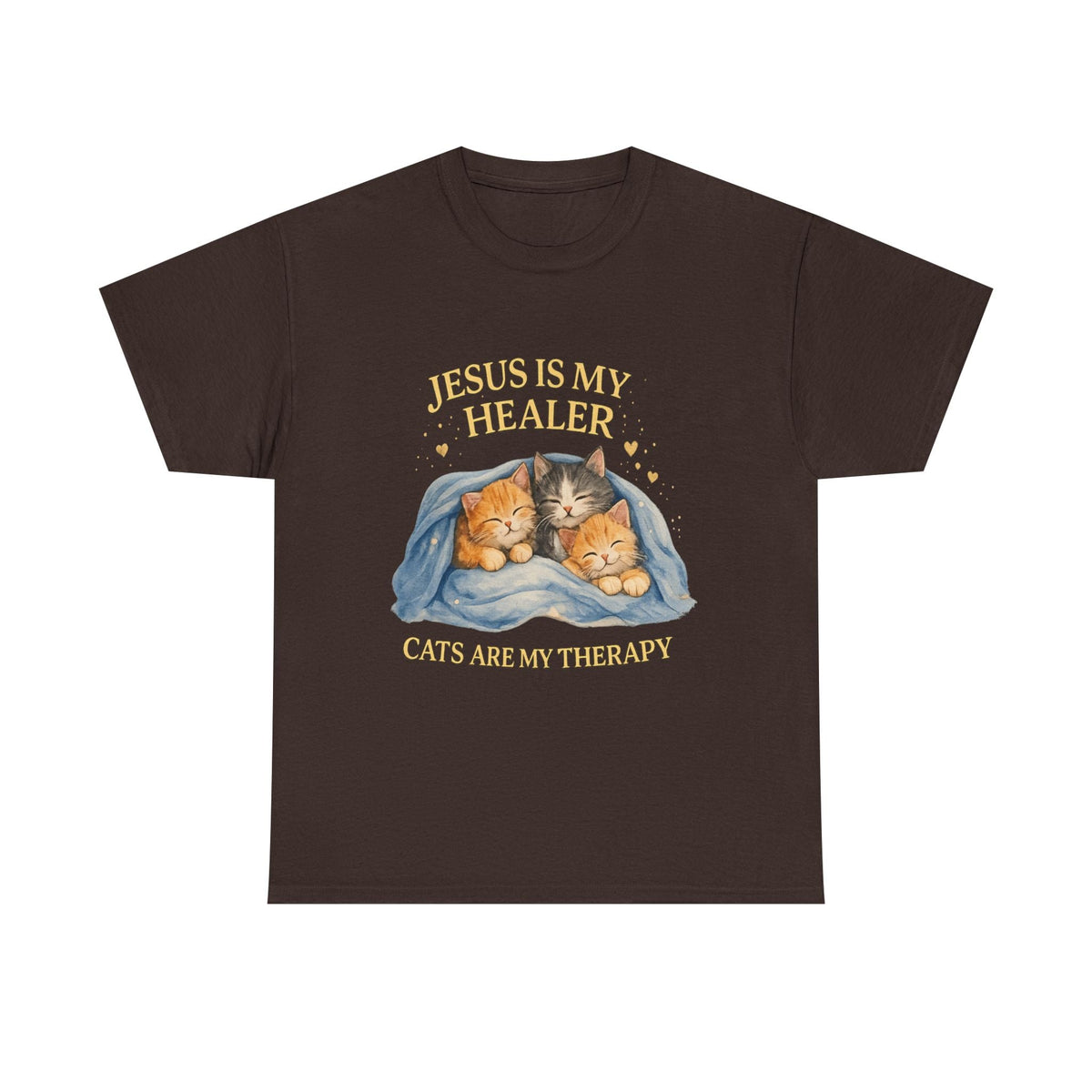 T-Shirt Gatto Cristiano — Gesù è il mio Guaritore, i Gatti sono la mia Terapia Maglietta Carina per la Fede e gli Animali Domestici