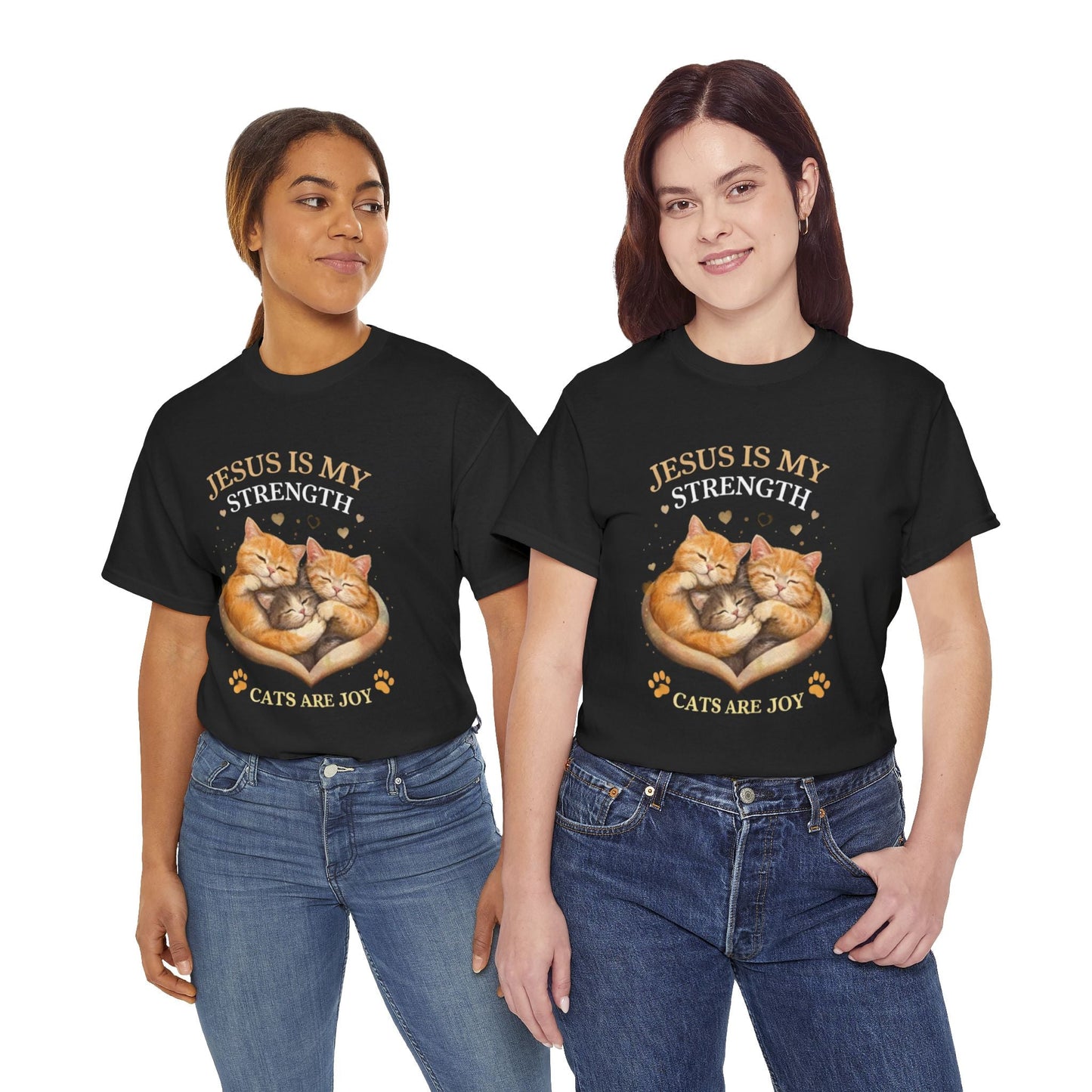 Christian Cat T-Shirt — Jesus Is My Strength, Cats Are Joy Comfort Tee