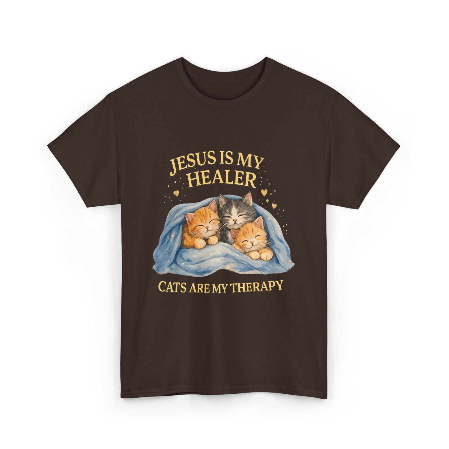 Christian Cat T-Shirt — Jesus Is My Healer, Cats Are My Therapy Cute Faith & Pet Tee