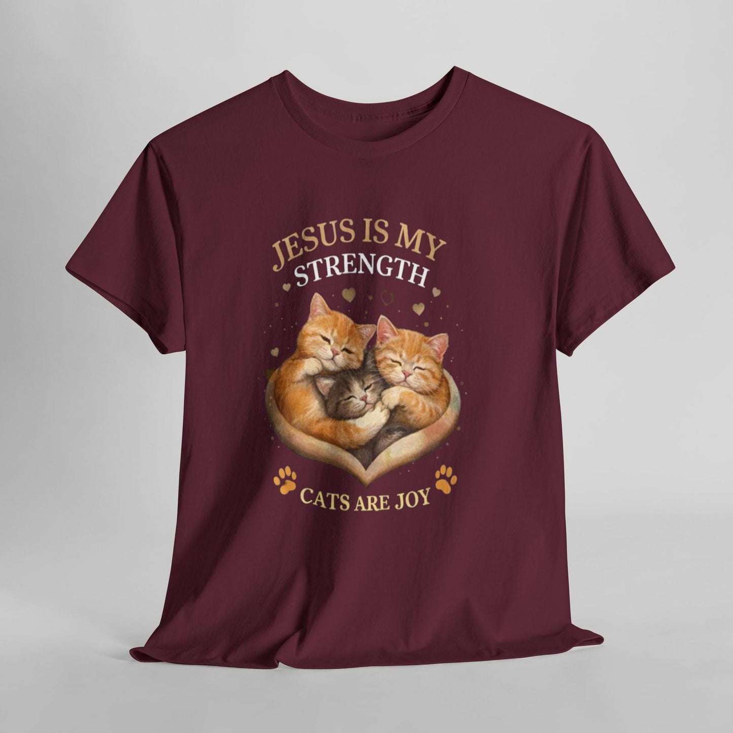 Christian Cat T-Shirt — Jesus Is My Strength, Cats Are Joy Comfort Tee