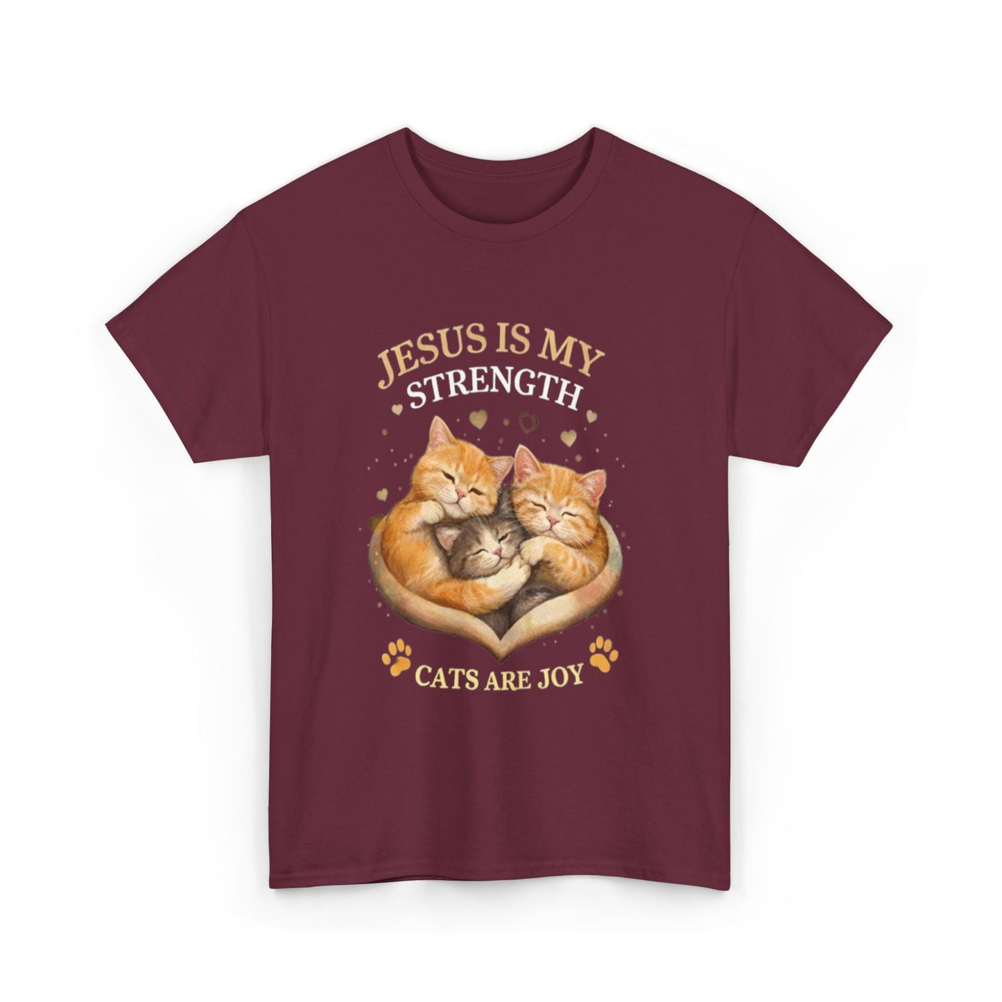 Christian Cat T-Shirt — Jesus Is My Strength, Cats Are Joy Comfort Tee