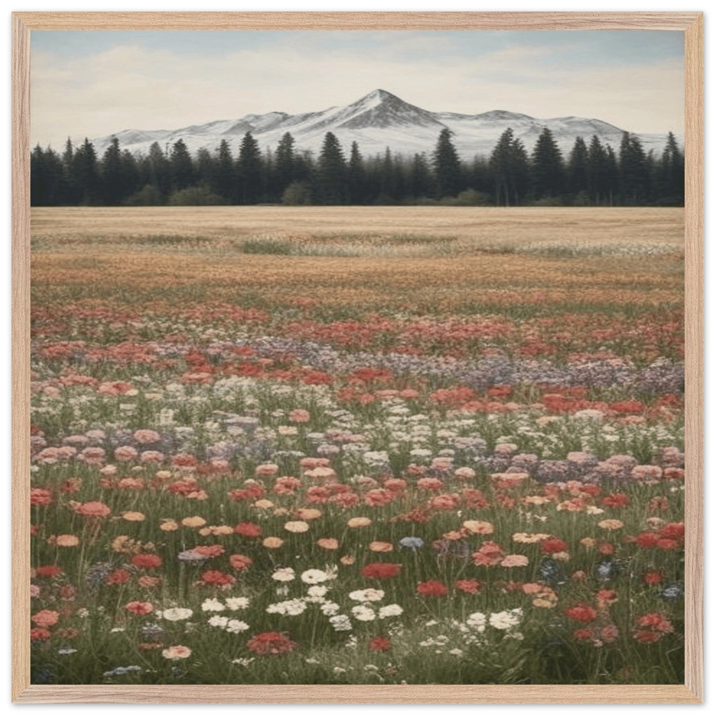 Wildflowers in a Field - Premium Wooden Framed Poster with Museum-Quality Matte Paper