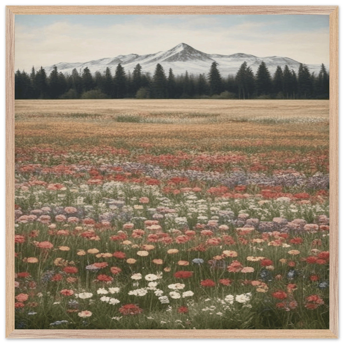 Fiori selvatici in un campo - Poster con cornice in legno di alta qualità con carta opaca da museo