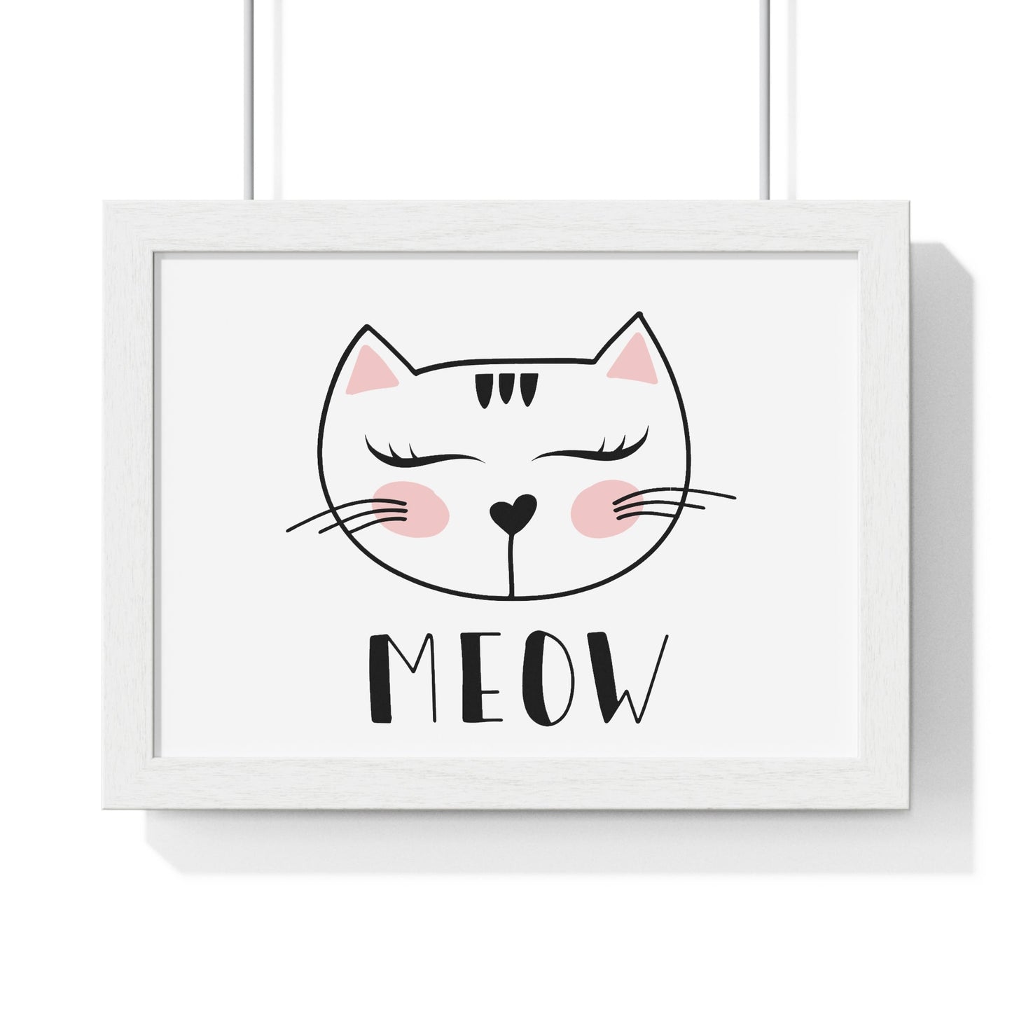Meow Cat Wall Art Poster  Cute Nursery Horizontal Framed Print