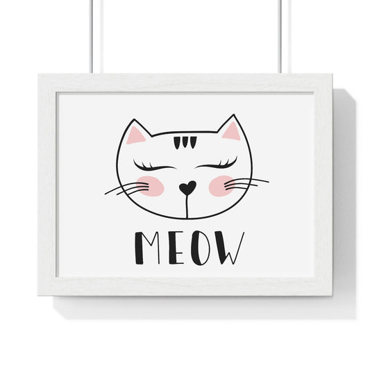 Meow Cat Wall Art Poster  Cute Nursery Horizontal Framed Print
