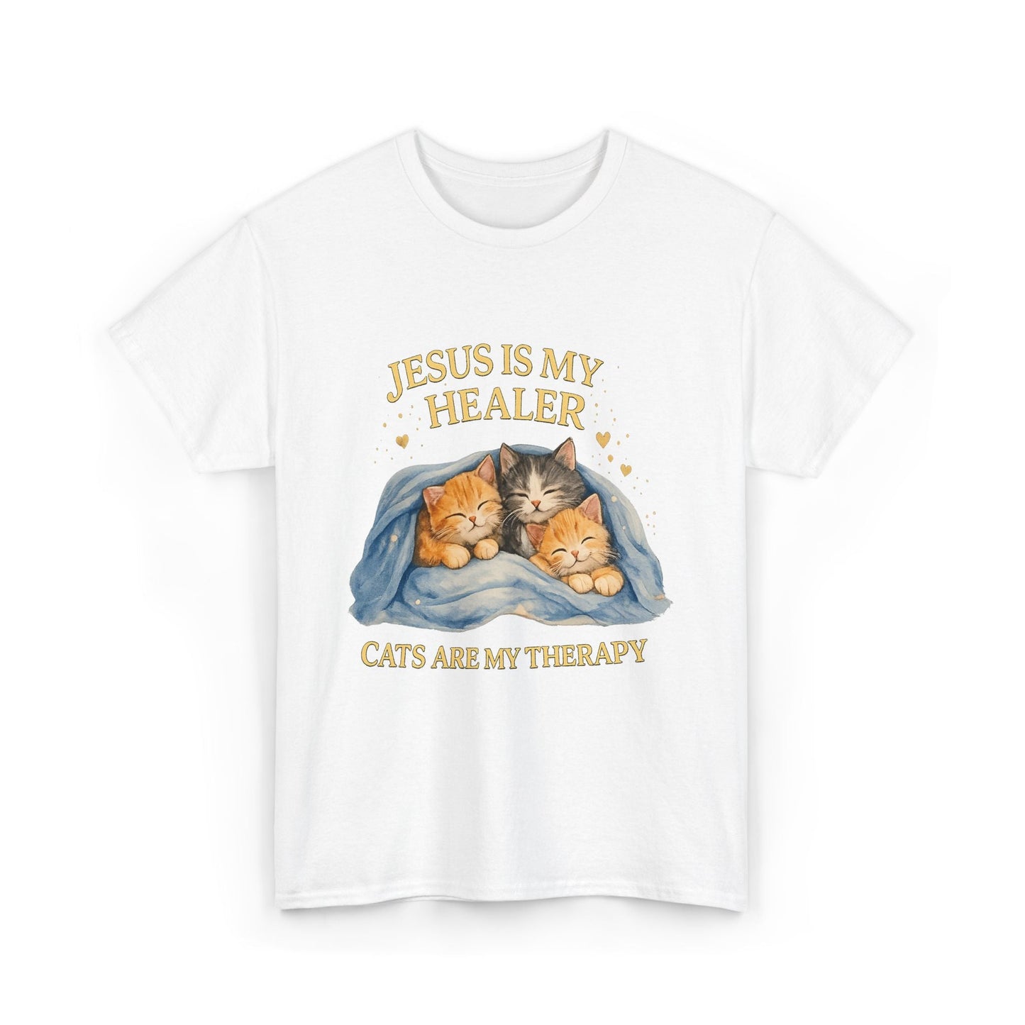 Christian Cat T-Shirt — Jesus Is My Healer, Cats Are My Therapy Cute Faith & Pet Tee