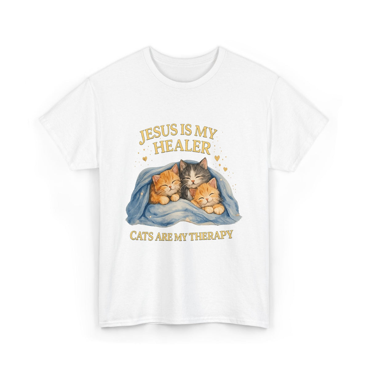 T-Shirt Gatto Cristiano — Gesù è il mio Guaritore, i Gatti sono la mia Terapia Maglietta Carina per la Fede e gli Animali Domestici