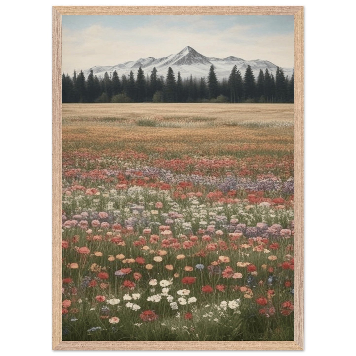 Wildflowers in a Field - Premium Wooden Framed Poster with Museum-Quality Matte Paper