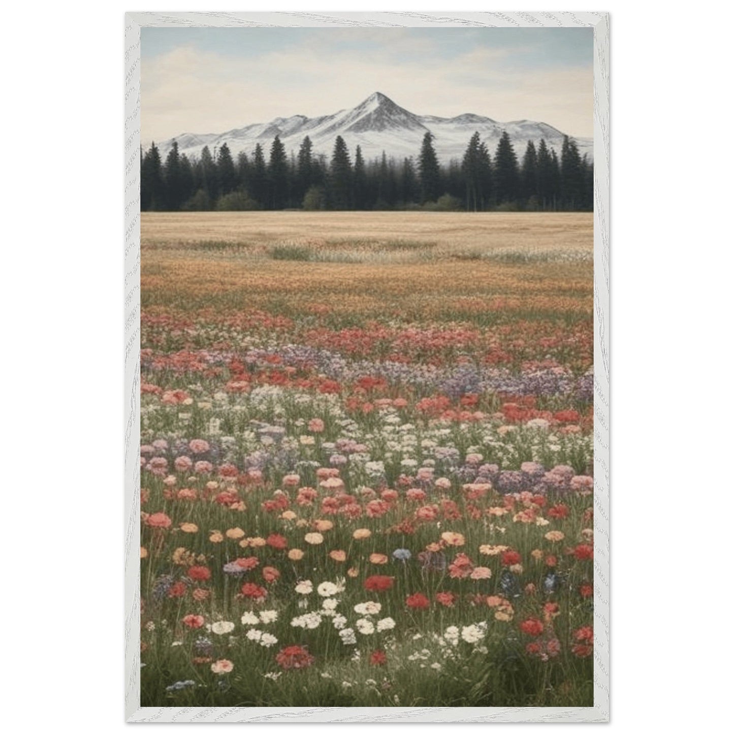 Wildflowers in a Field - Premium Wooden Framed Poster with Museum-Quality Matte Paper