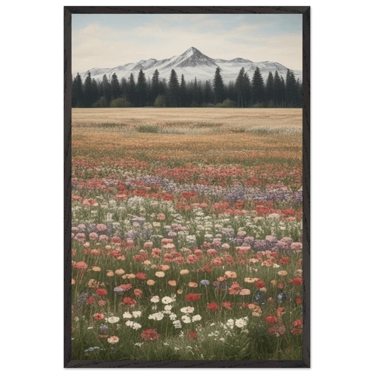Wildflowers in a Field - Premium Wooden Framed Poster with Museum-Quality Matte Paper