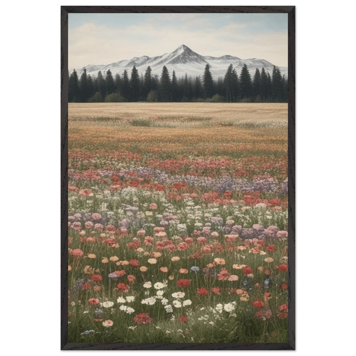 Fiori selvatici in un campo - Poster con cornice in legno di alta qualità con carta opaca da museo