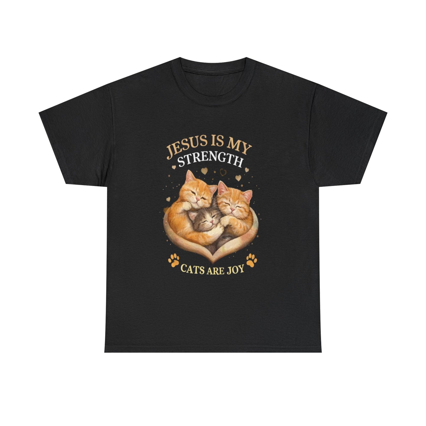 Christian Cat T-Shirt — Jesus Is My Strength, Cats Are Joy Comfort Tee