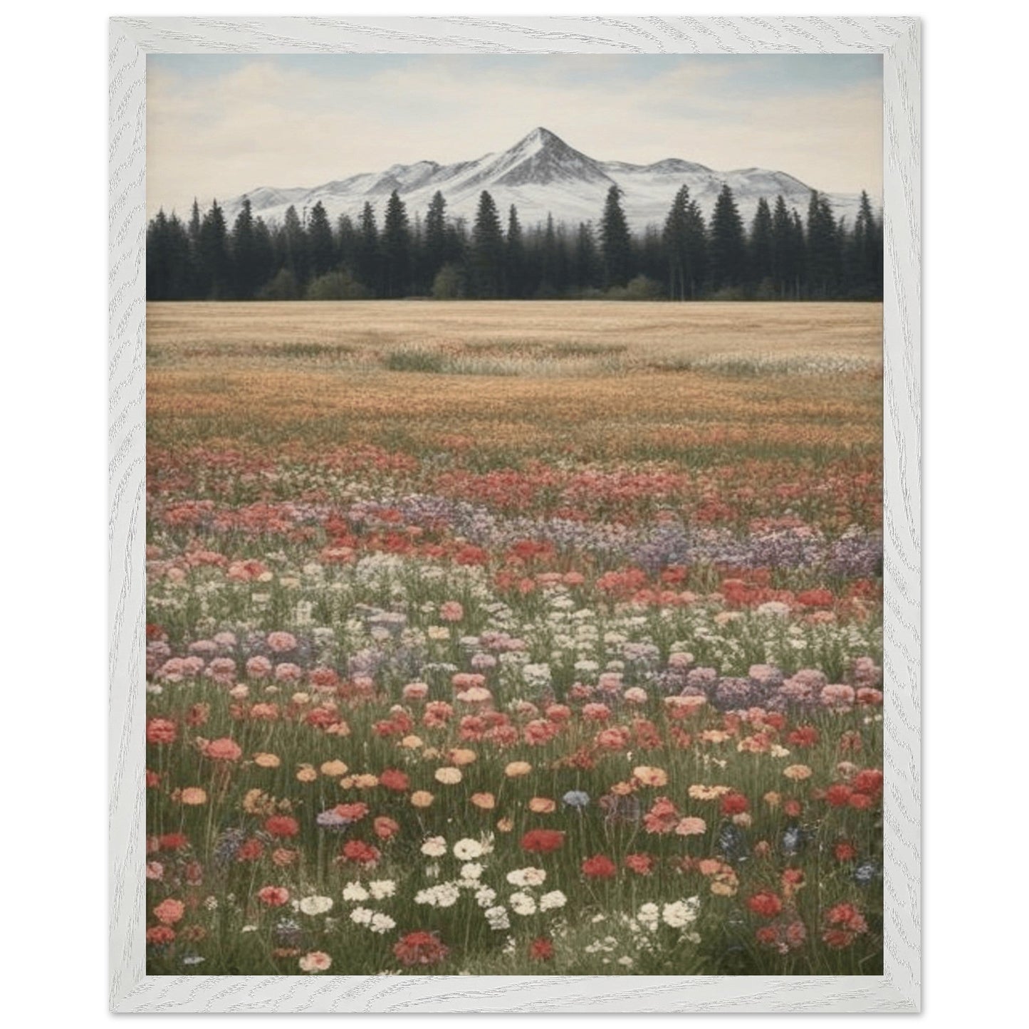 Wildflowers in a Field - Premium Wooden Framed Poster with Museum-Quality Matte Paper
