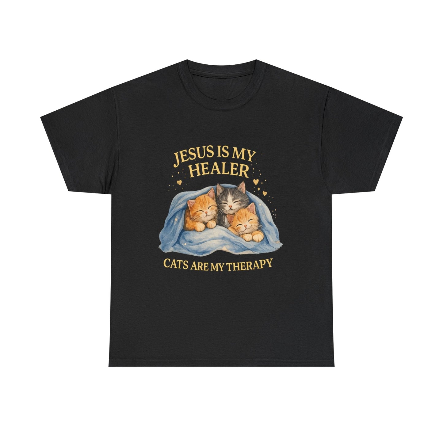 Christian Cat T-Shirt — Jesus Is My Healer, Cats Are My Therapy Cute Faith & Pet Tee