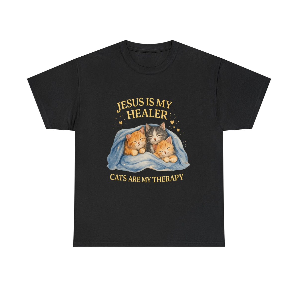 T-Shirt Gatto Cristiano — Gesù è il mio Guaritore, i Gatti sono la mia Terapia Maglietta Carina per la Fede e gli Animali Domestici