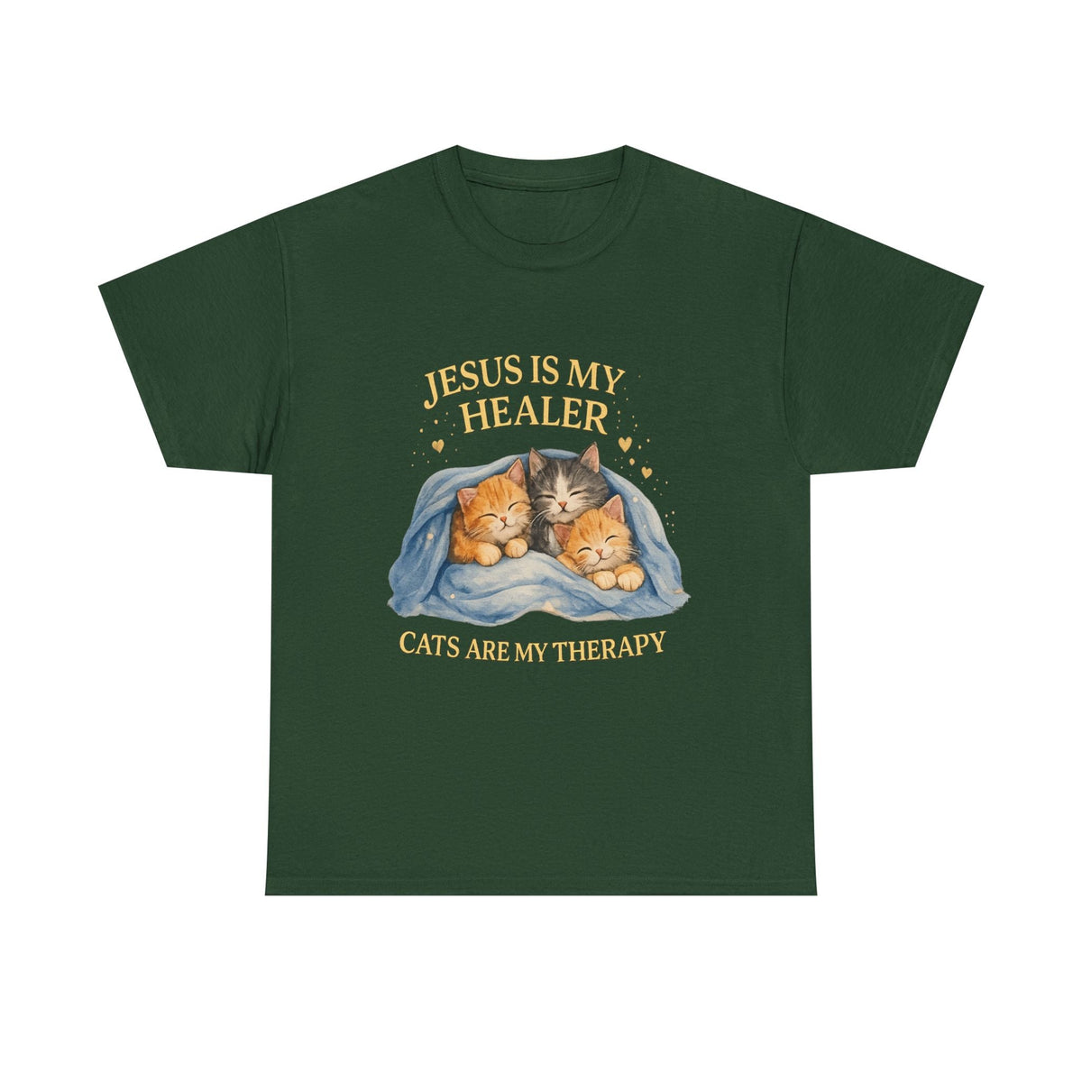 T-Shirt Gatto Cristiano — Gesù è il mio Guaritore, i Gatti sono la mia Terapia Maglietta Carina per la Fede e gli Animali Domestici