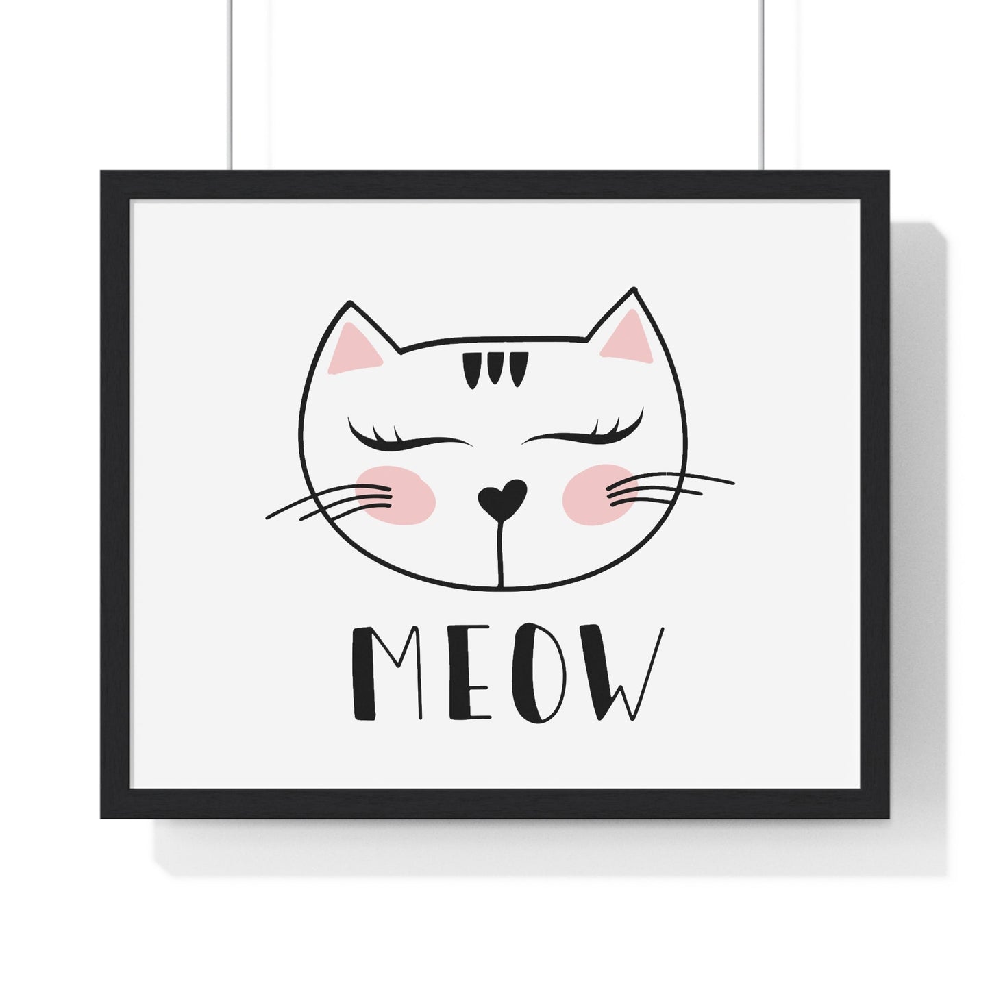 Meow Cat Wall Art Poster  Cute Nursery Horizontal Framed Print