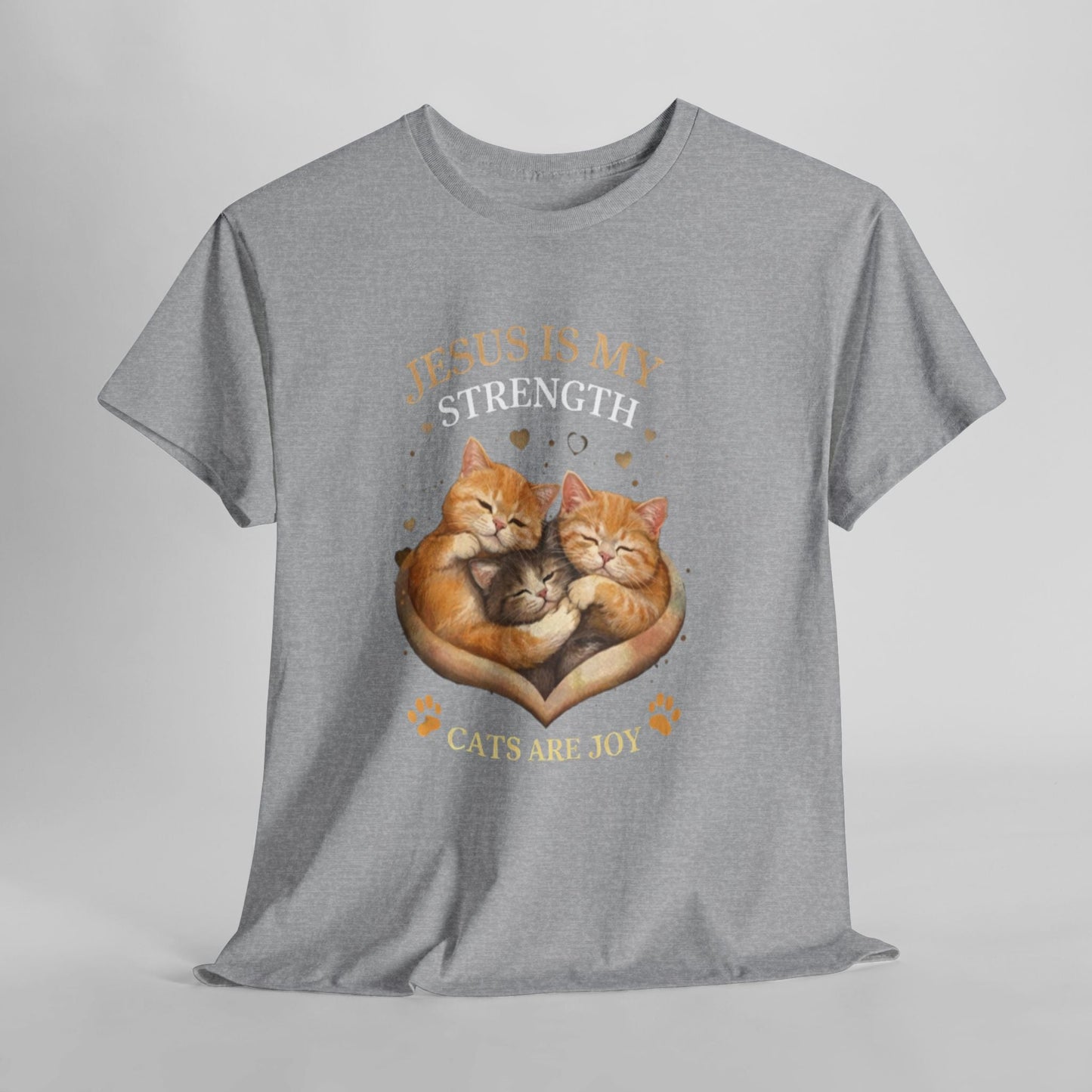 Christian Cat T-Shirt — Jesus Is My Strength, Cats Are Joy Comfort Tee