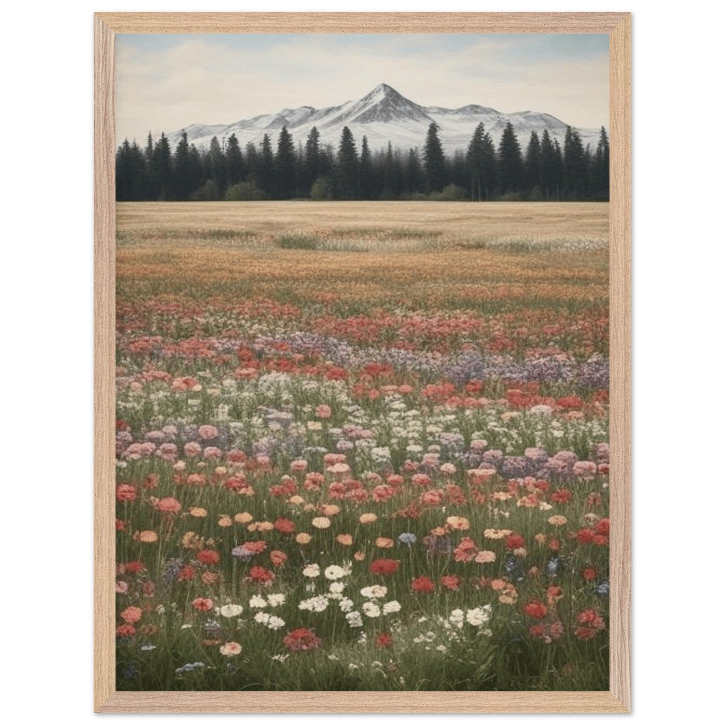 Wildflowers in a Field - Premium Wooden Framed Poster with Museum-Quality Matte Paper