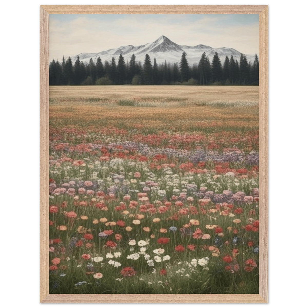 Fiori selvatici in un campo - Poster con cornice in legno di alta qualità con carta opaca da museo